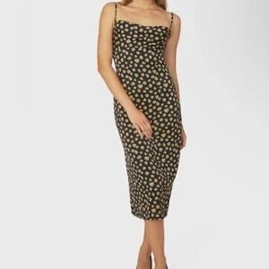 NWT WeWoreWhat Ditsy Floral Daisy Cowl Neck Slip Cocktail Midi Dress 6 Black